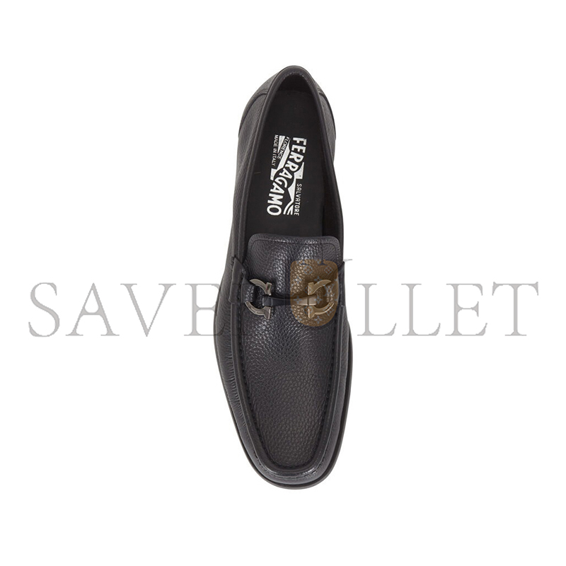 FERRAGAMO GRANDIOSO BLACK PEBBLED LEATHER BIT LOAFER 502999